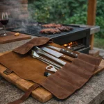 Set Parrillero Funda Cuero Café - Imagen 2