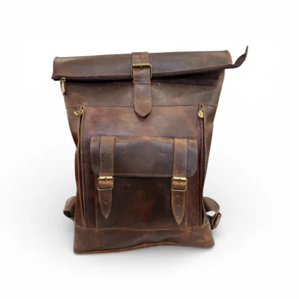 Mochila Roll Top de Cuero Café